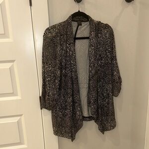 GUC Womens Grace Elements Brand Black & White Chevron Print Open Cardigan Medium